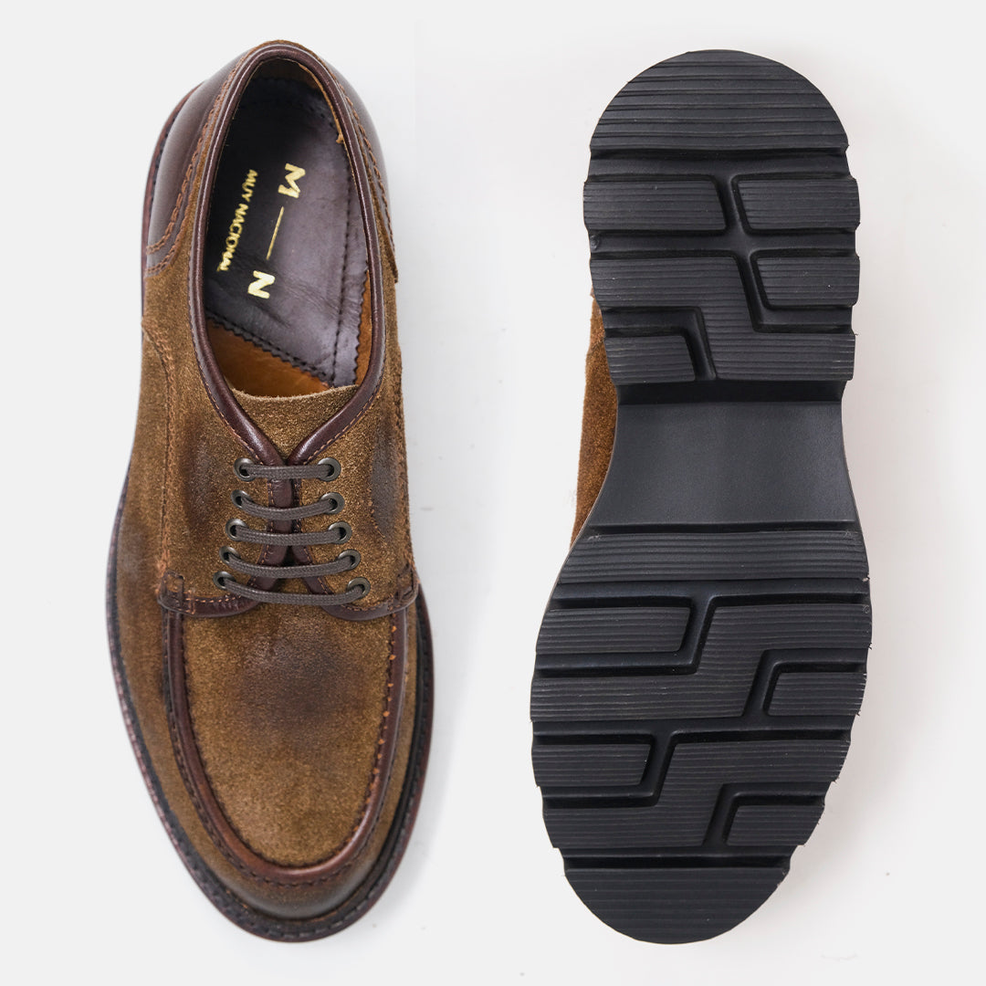 ORILLO zapato derby canela vista superior piel gamuzada acabado envejecido
