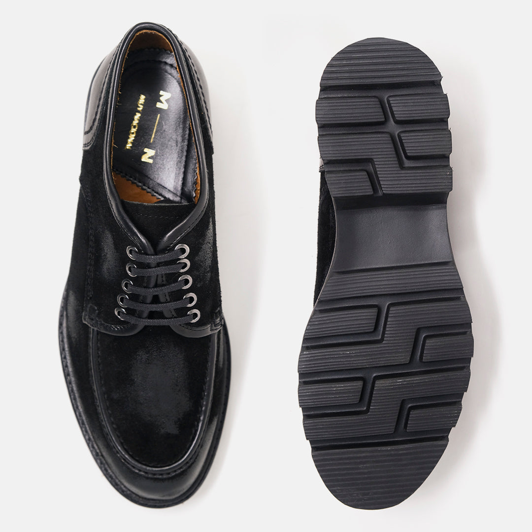 ORILLO zapato derby negro vista superior piel gamuzada
