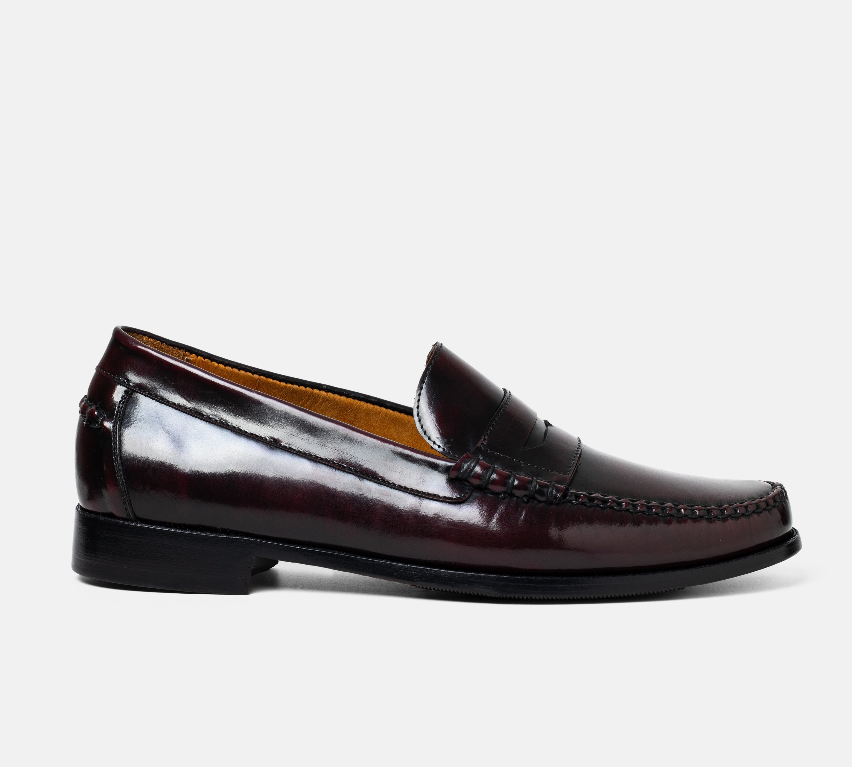 MORTERO penny loafer burgundy vista frontal calzado artesanal mexicano
