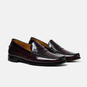 MORTERO penny loafer burgundy vista trasera suela de cuero
