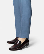 MORTERO loafer de vestir burgundy vista lateral detalle tejido artesanal
