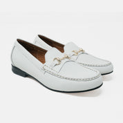 ALBA horsebit loafer mujer blanco vista trasera suela flexible artesanal
