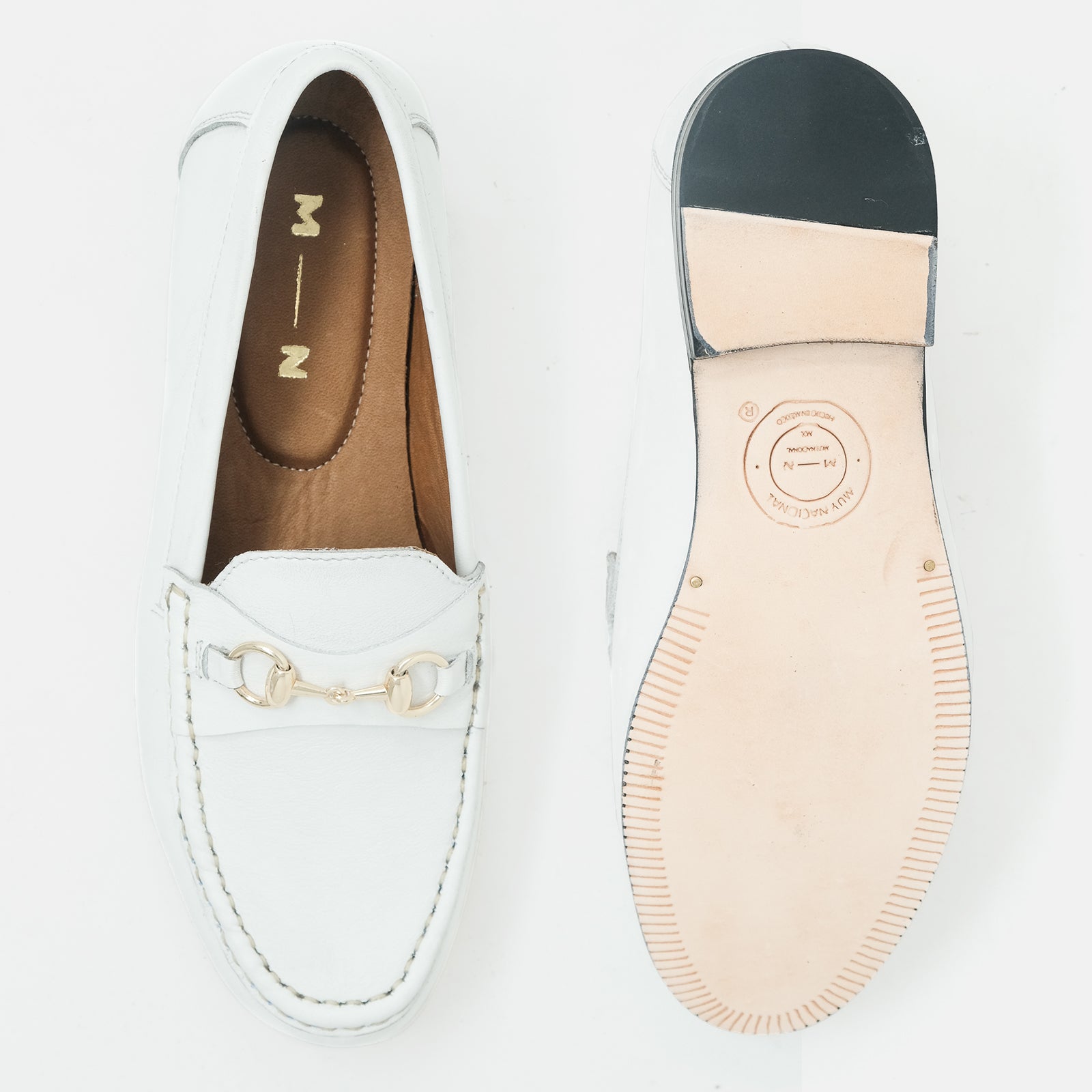 ALBA zapato horsebit loafer mujer blanco vista superior glamour clásico
