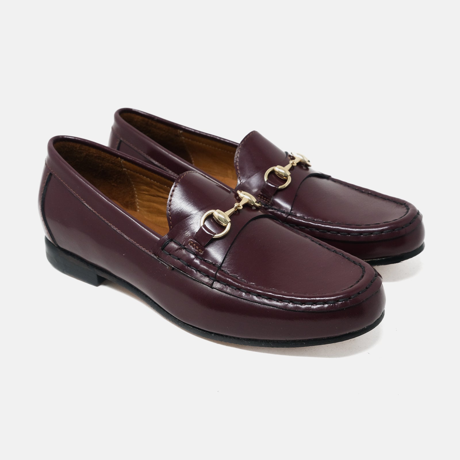 ALBA horsebit loafer mujer burgundy vista lateral piel premium alto brillo
