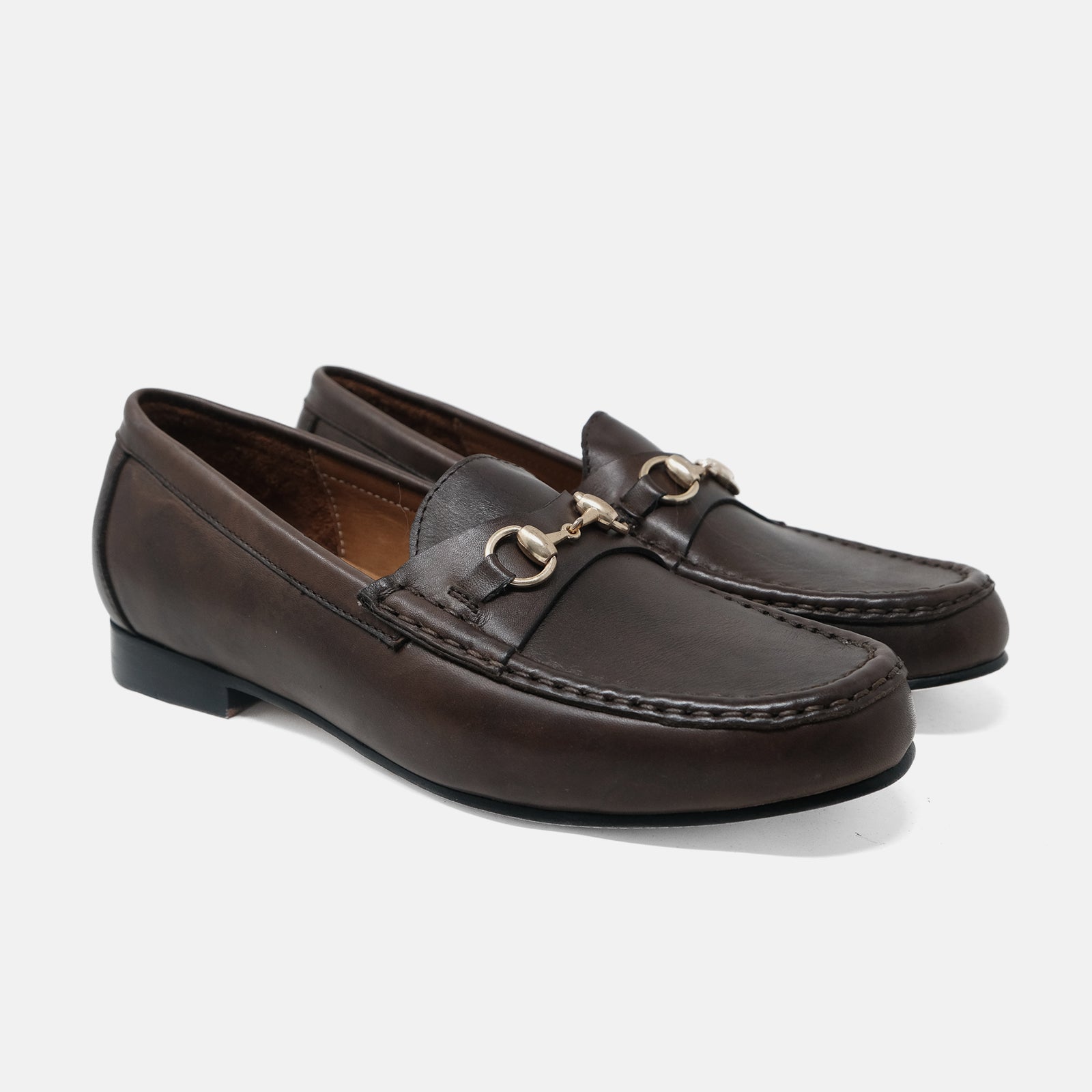 ALBA horsebit loafer mujer café vista lateral piel premium alto brillo
