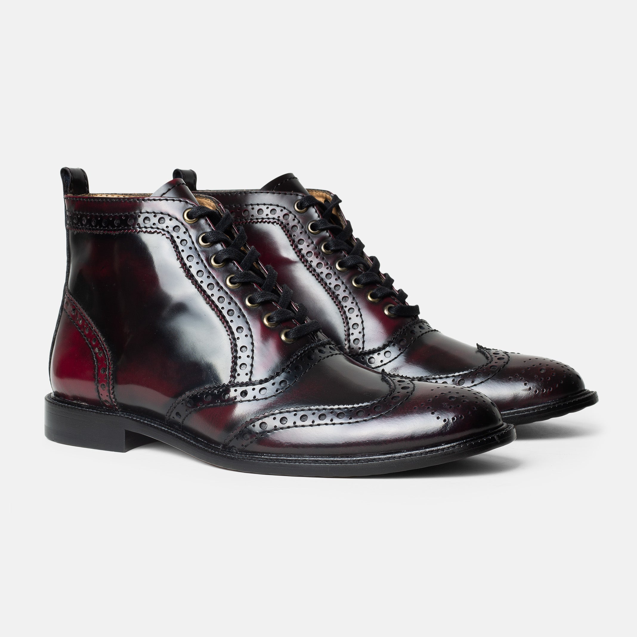 CATRIN brogue botín burgundy vista trasera piel premium brillante
