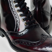 CATRIN zapato brogue wing tip botín burgundy vista superior diseño formal
