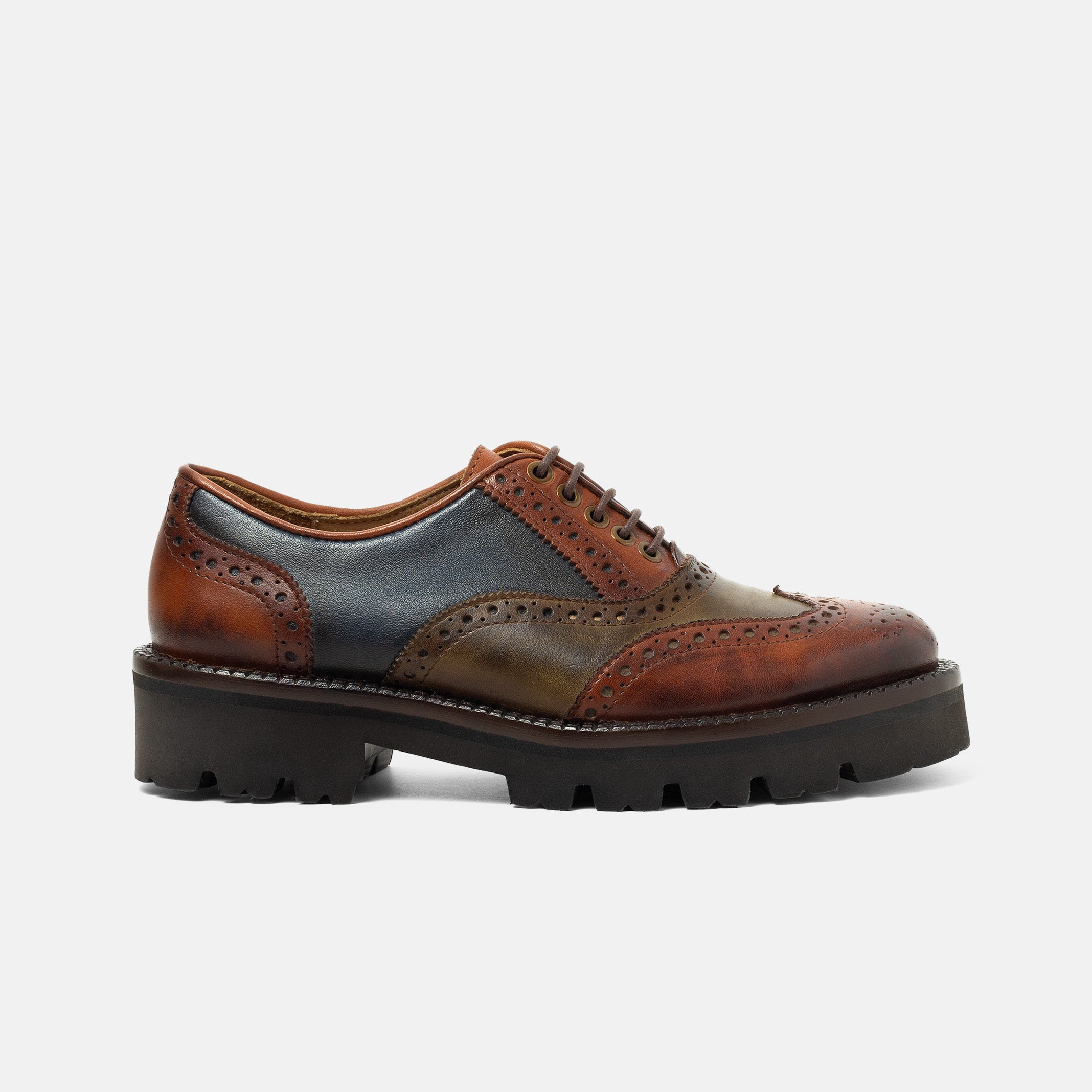 FOLKLORE oxford brogue mujer london azul vista frontal hecho León Guanajuato
