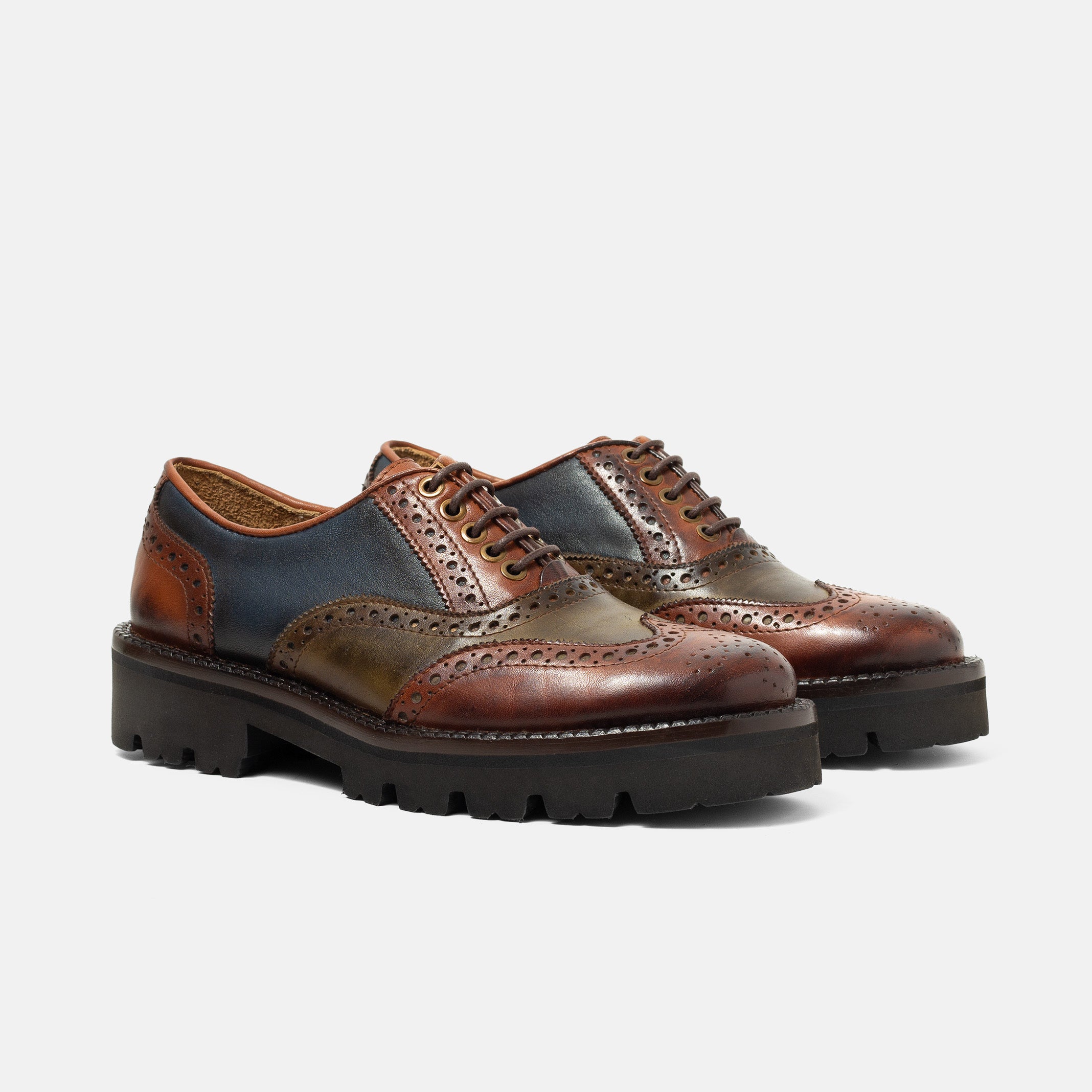 FOLKLORE oxford mujer london azul vista trasera piel acabada a mano
