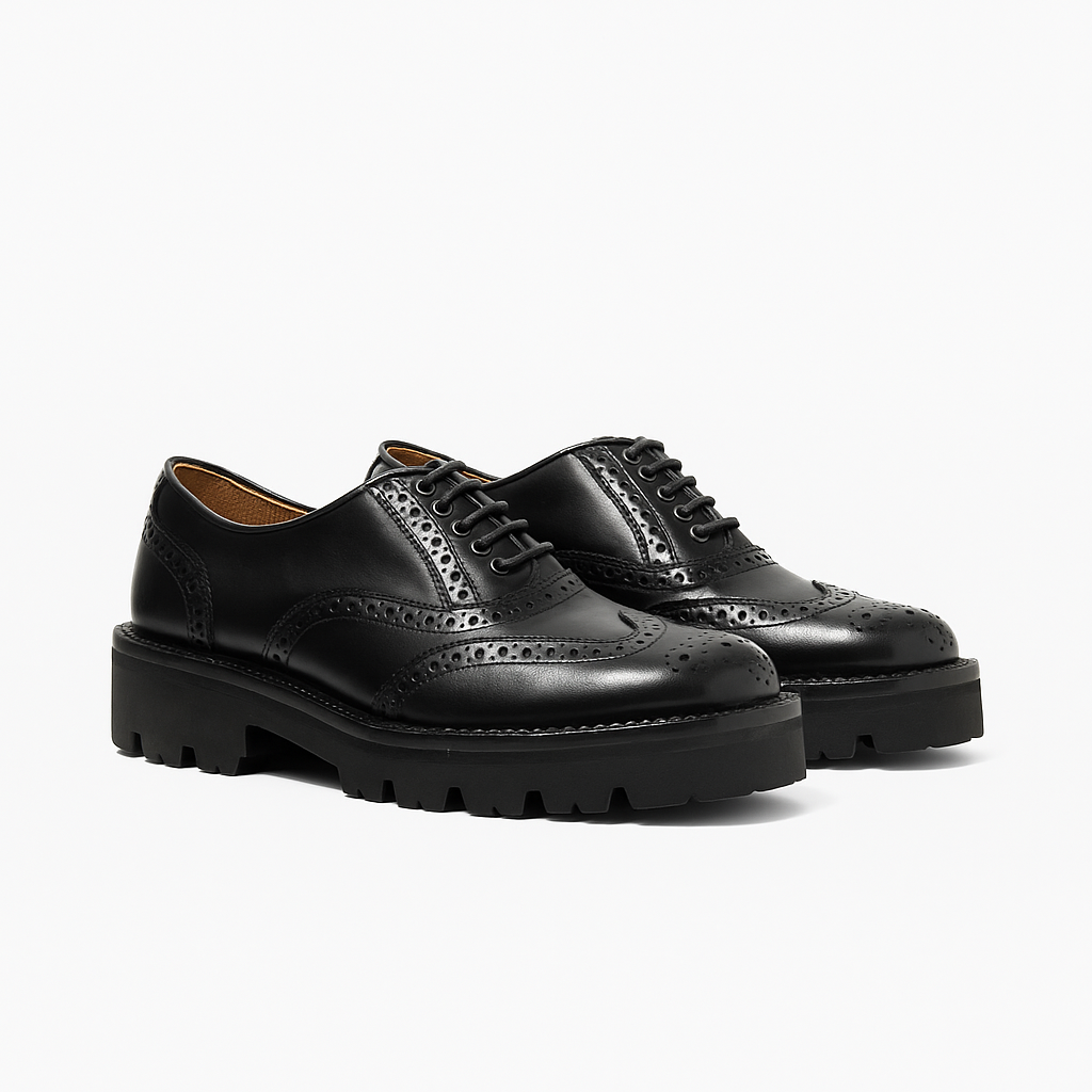 FOLKLORE oxford brogue mujer negro vista lateral suela ligera