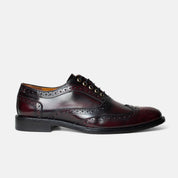 JUNCAL oxford brogue burgundy piel pulida vista frontal hecho México
