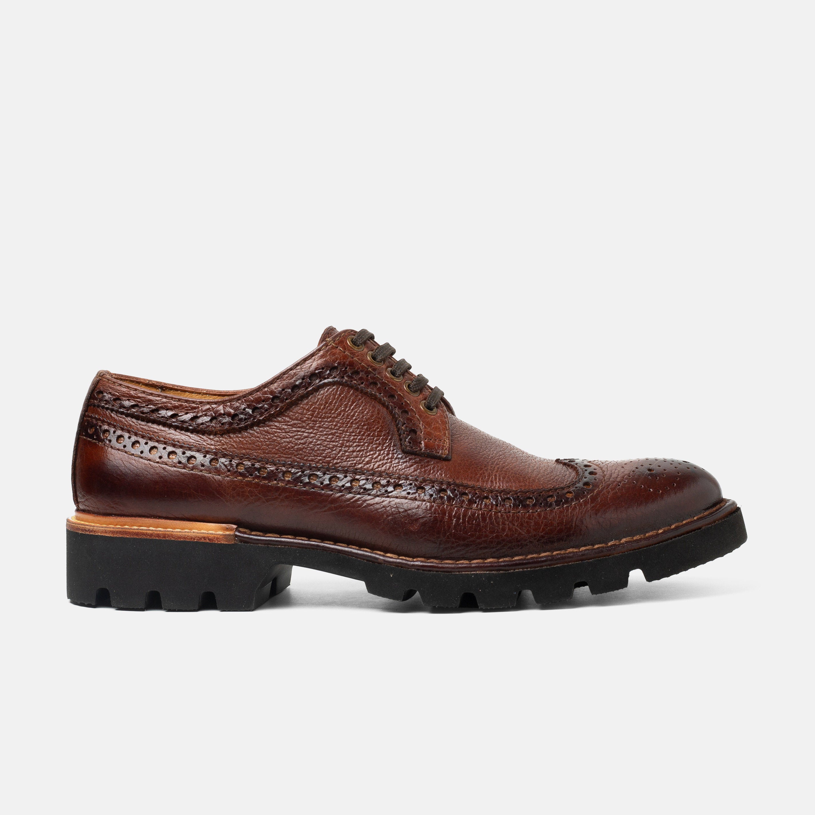 REBOZO brogue marrón San Crispino vista frontal edición limitada hecho México
