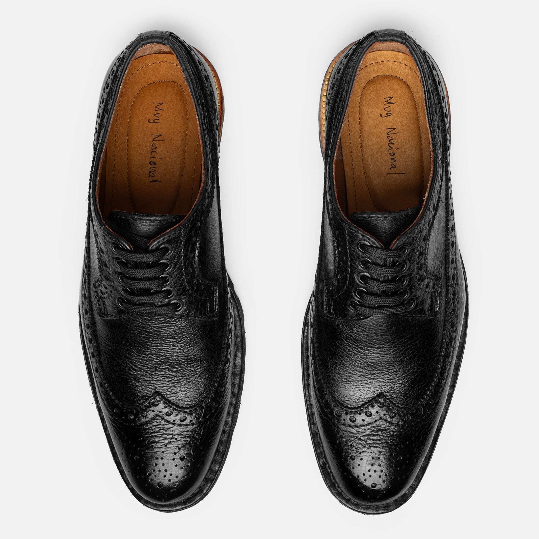REBOZO zapato brogue negro vista superior detalles calados británico mexicano
