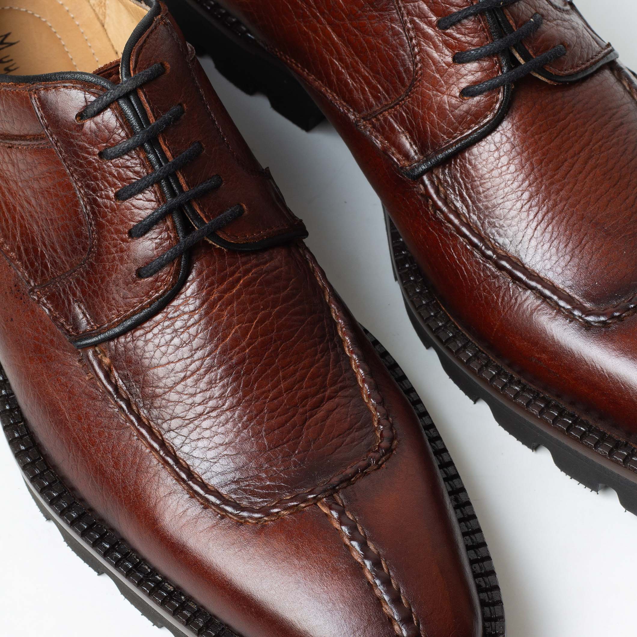 SABRA zapato derby marrón vista superior piel grano suave

