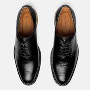SARAPE oxford negro vista lateral diseño minimalista hecho a mano México
