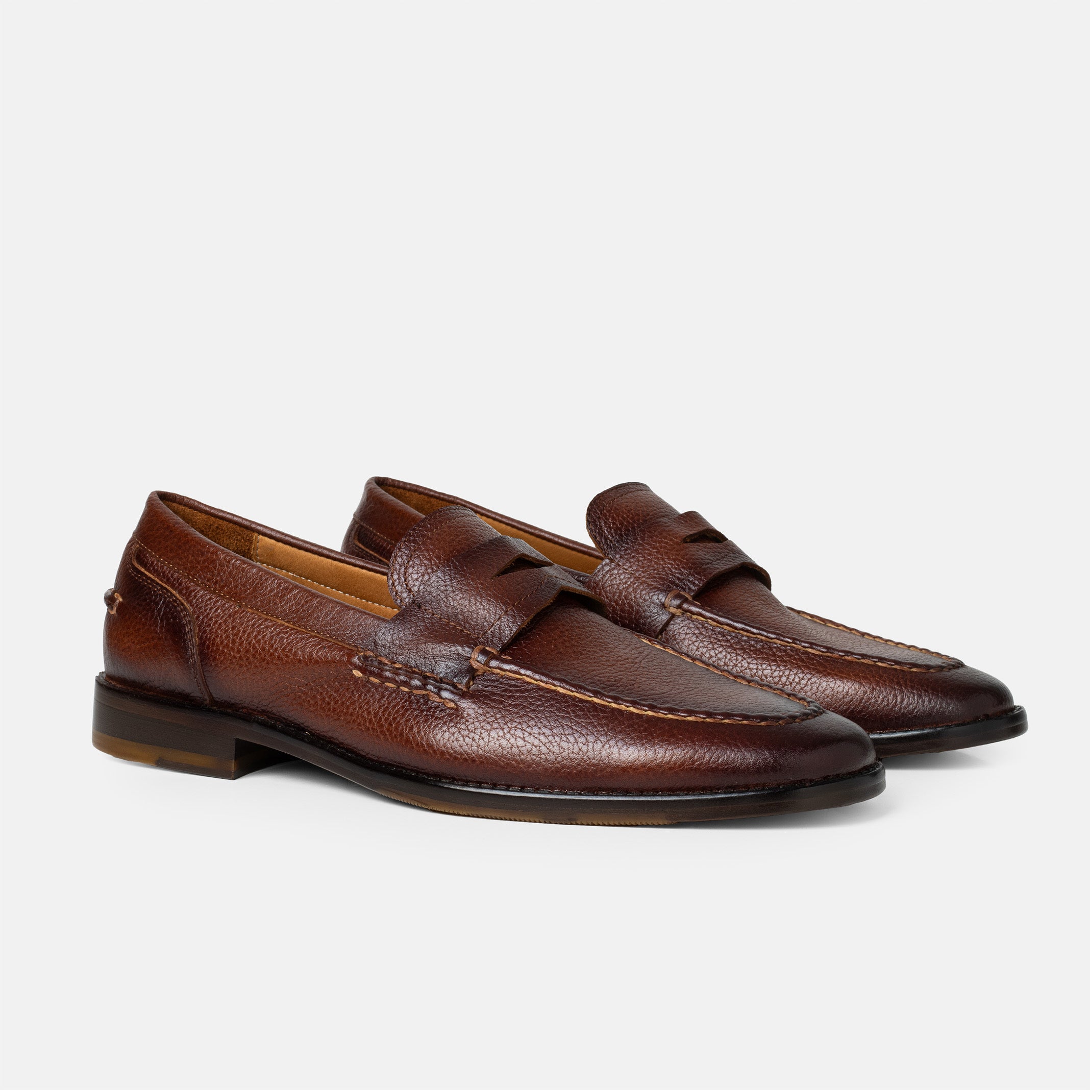 TENANGO penny loafer marrón vista lateral piel ternera grano fino
