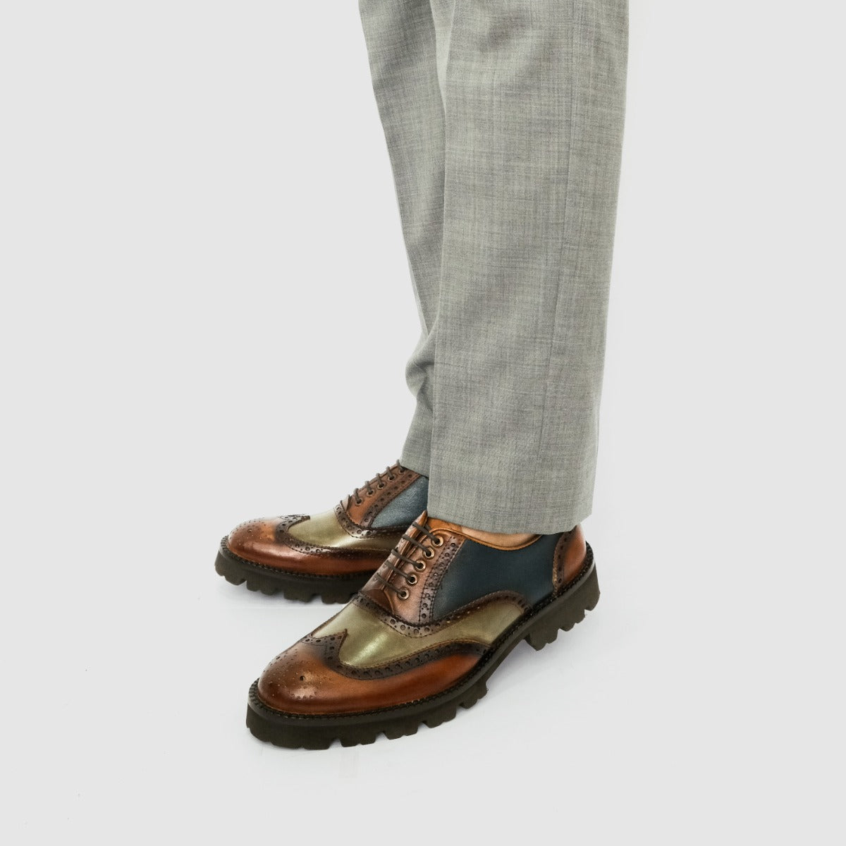 TEZAL oxford brogue london azul vista lateral suela ligera piel premium
