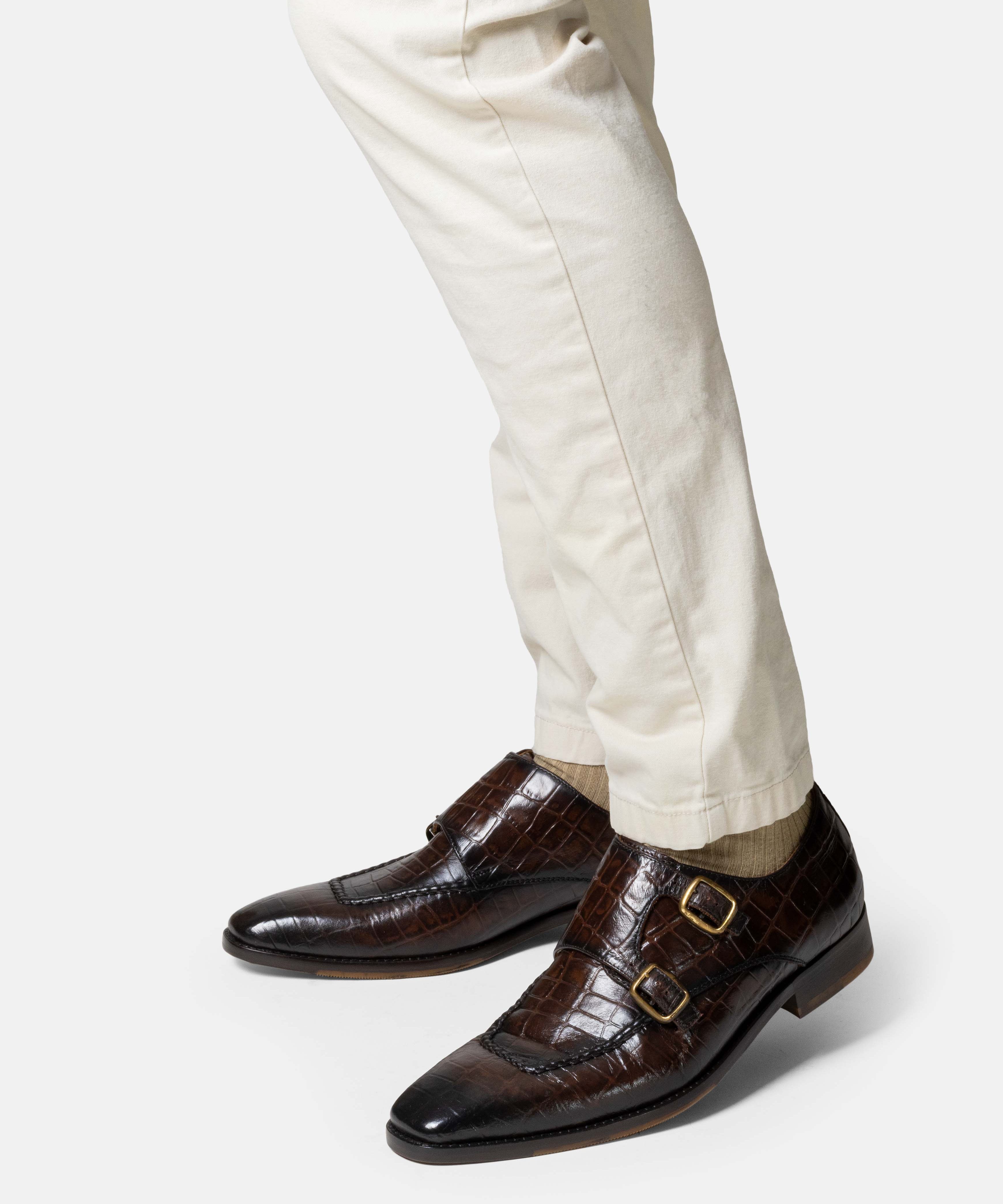 TOBALA monkstrap doble vista lateral piel becerro grabado tipo cocodrilo
