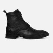 TULE bota caña media negro piel graneada vista frontal básico refinado
