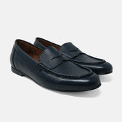 VETA loafer mujer azul navy vista trasera acabado pulido hecho a mano México
