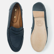 VETA zapato loafer mujer azul navy vista superior lujo silencioso atemporal
